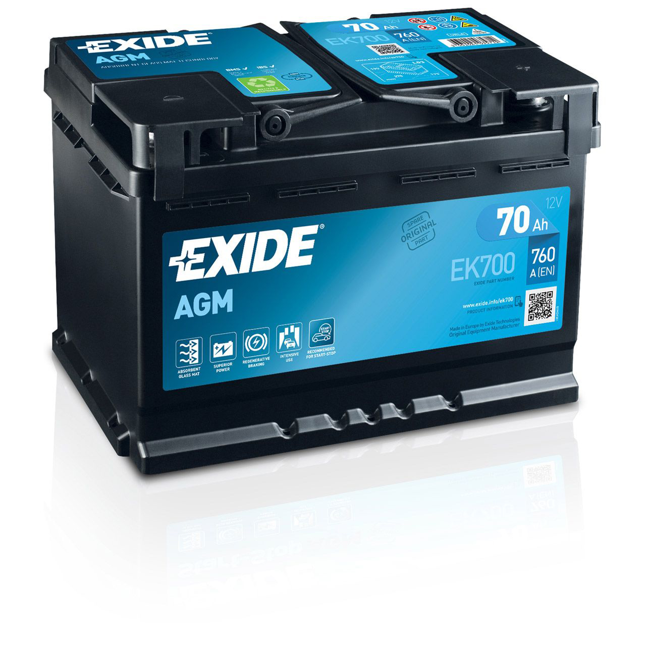 EXIDE EK700 AGM START-STOP Autobatterie Batterie Starterbatterie 12V 70Ah EN760A