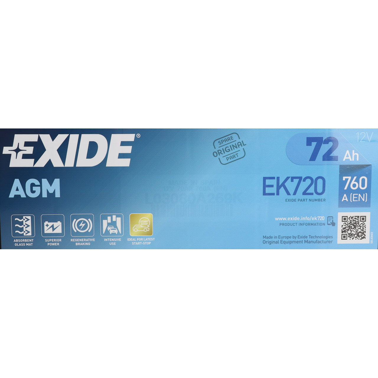 EXIDE EK720 AGM START-STOP Autobatterie Batterie Starterbatterie 12V 72Ah EN760A
