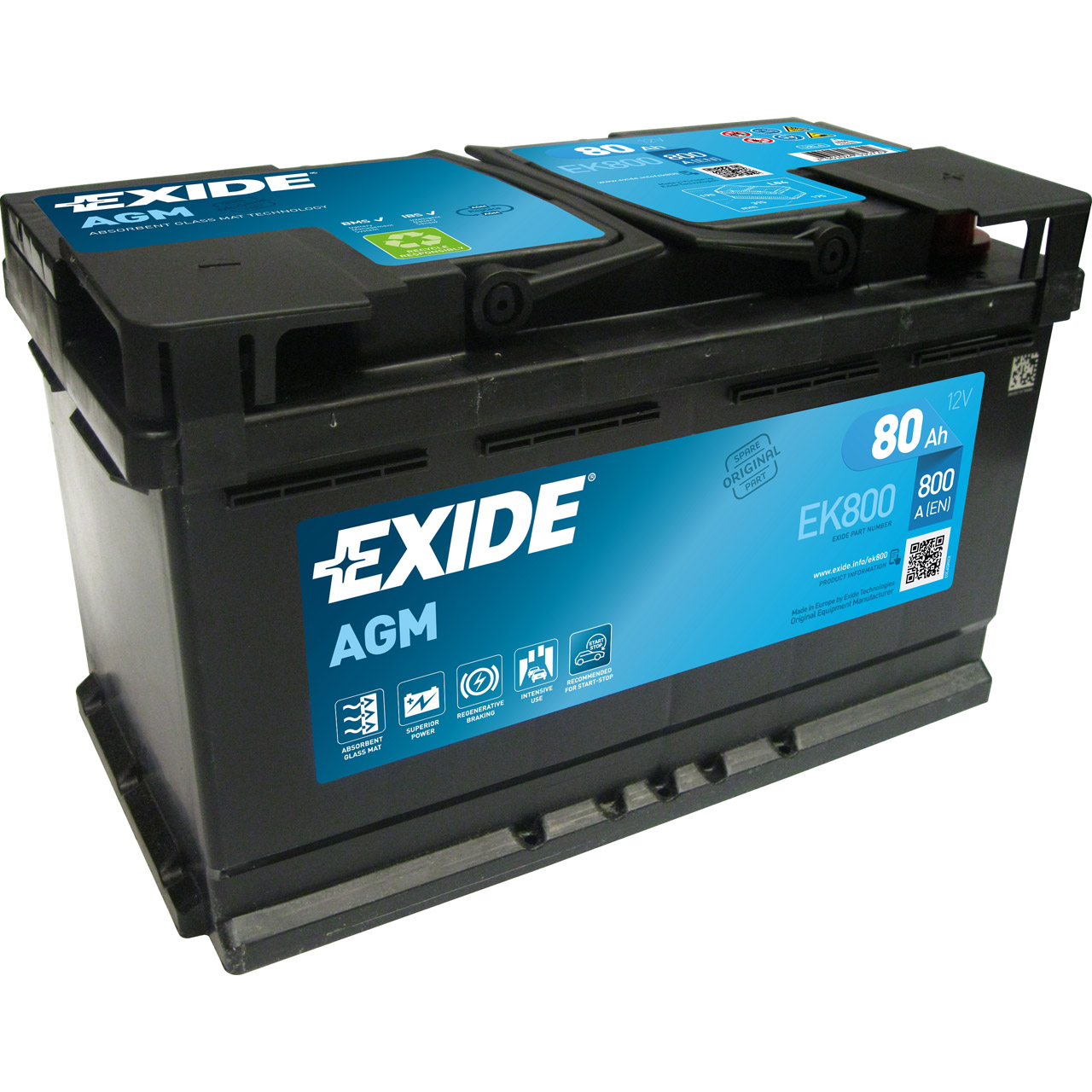 EXIDE EK800 AGM START-STOP Autobatterie Batterie Starterbatterie 12V 80Ah EN800A