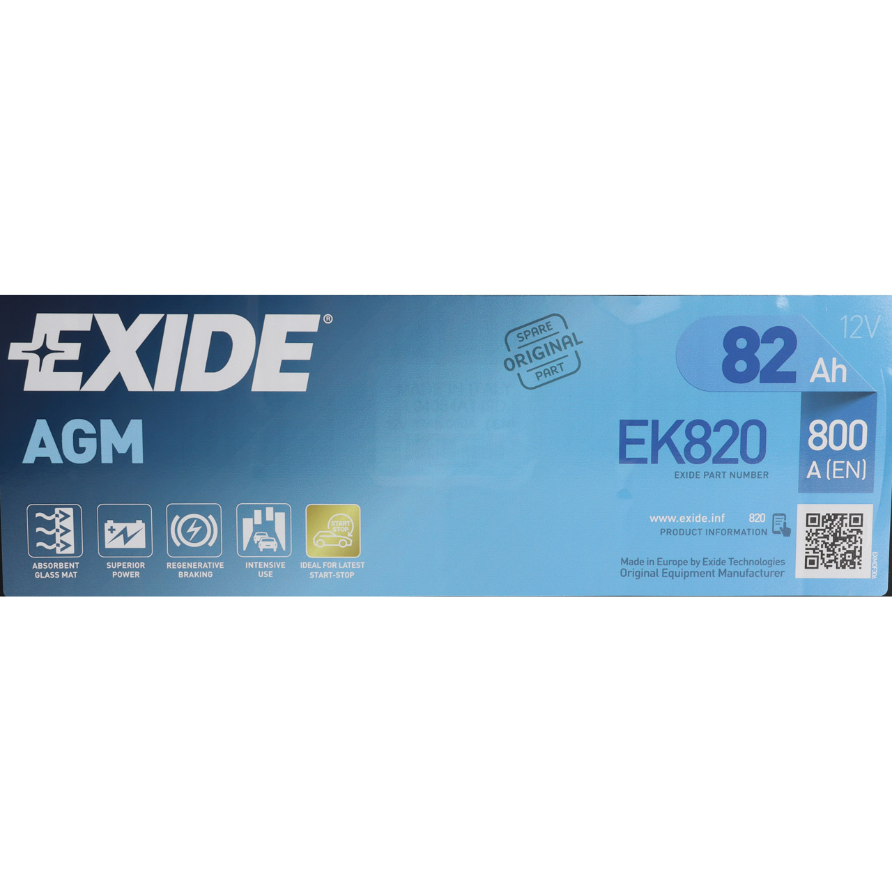 EXIDE EK820 AGM START-STOP Autobatterie Batterie Starterbatterie 12V 82Ah EN800A