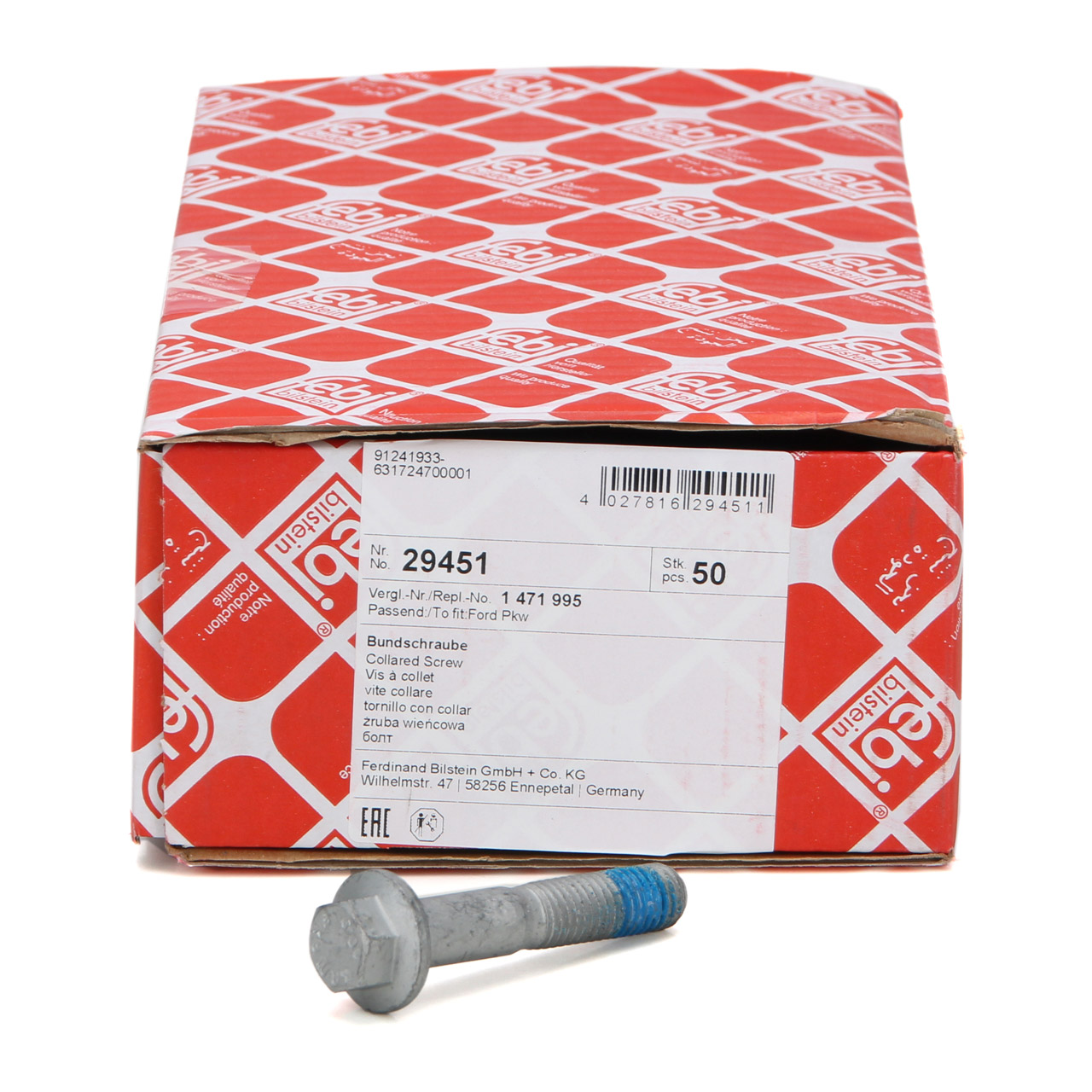 50x febi 29451 Schraube M12x175 f&uuml;r FORD C-Max DM2 Focus C-Max Focus 1 2 hinten