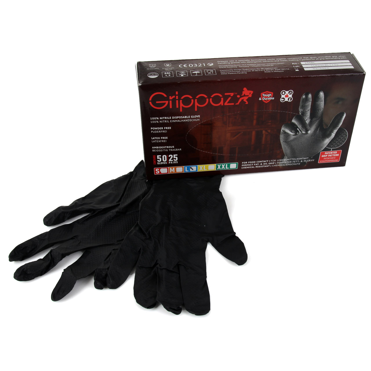 GRIPPAZ 246 Schutzhandschuhe NITRIL Handschuhe SCHWARZ Größe L (50 Stück)