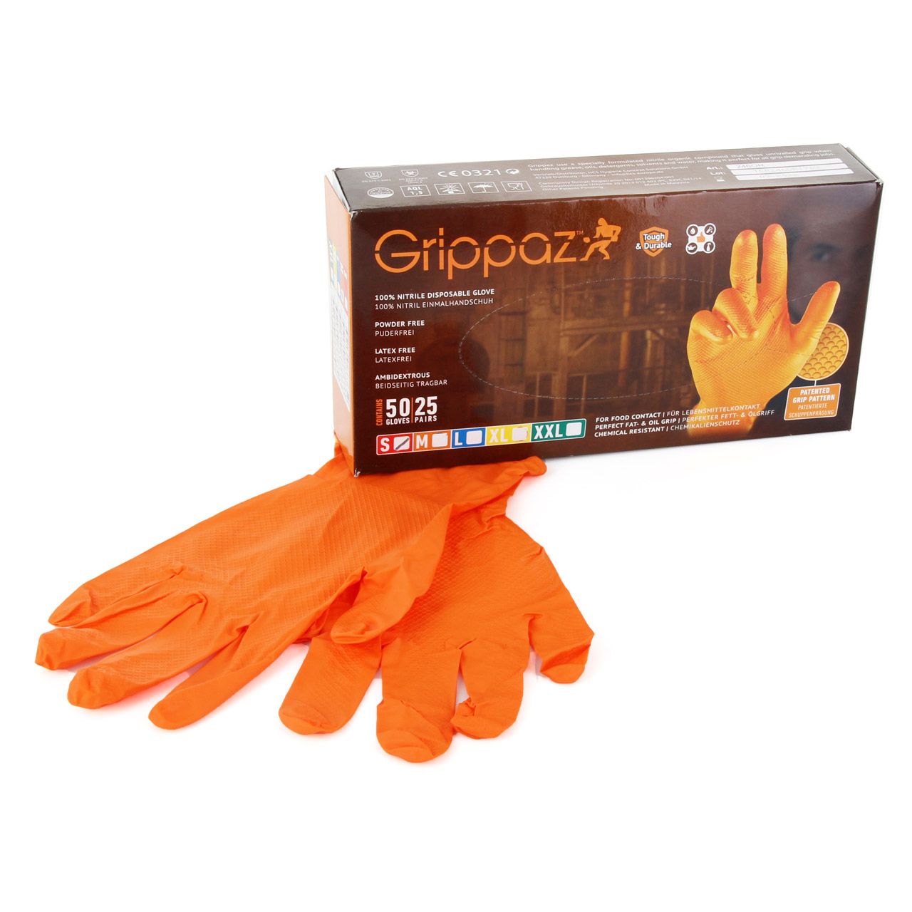 GRIPPAZ 246 Schutzhandschuhe NITRIL Handschuhe ORANGE Größe S (50 Stück)
