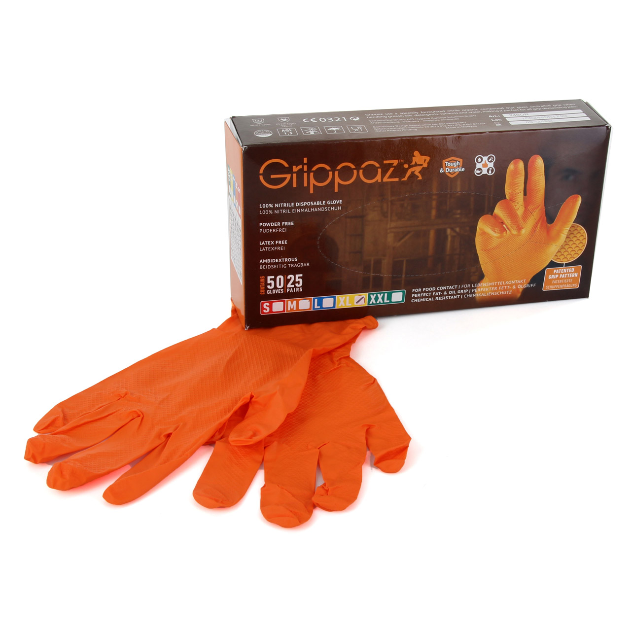 GRIPPAZ 246 Schutzhandschuhe NITRIL Handschuhe ORANGE Größe XL (50 Stück)