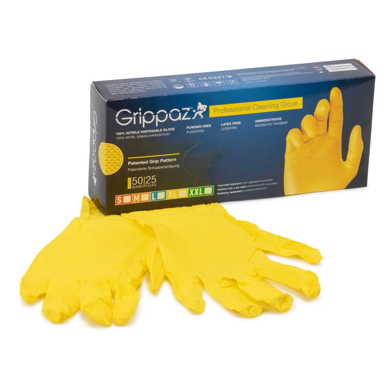 GRIPPAZ 306 Schutzhandschuhe NITRIL Handschuhe GELB Größe XL (50 Stück)