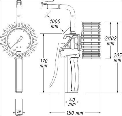 HAZET 9041G1 Reifenfüller Druckluft Luftdruckprüfer Manometer Reifenfüllgerät PKW Motorrad