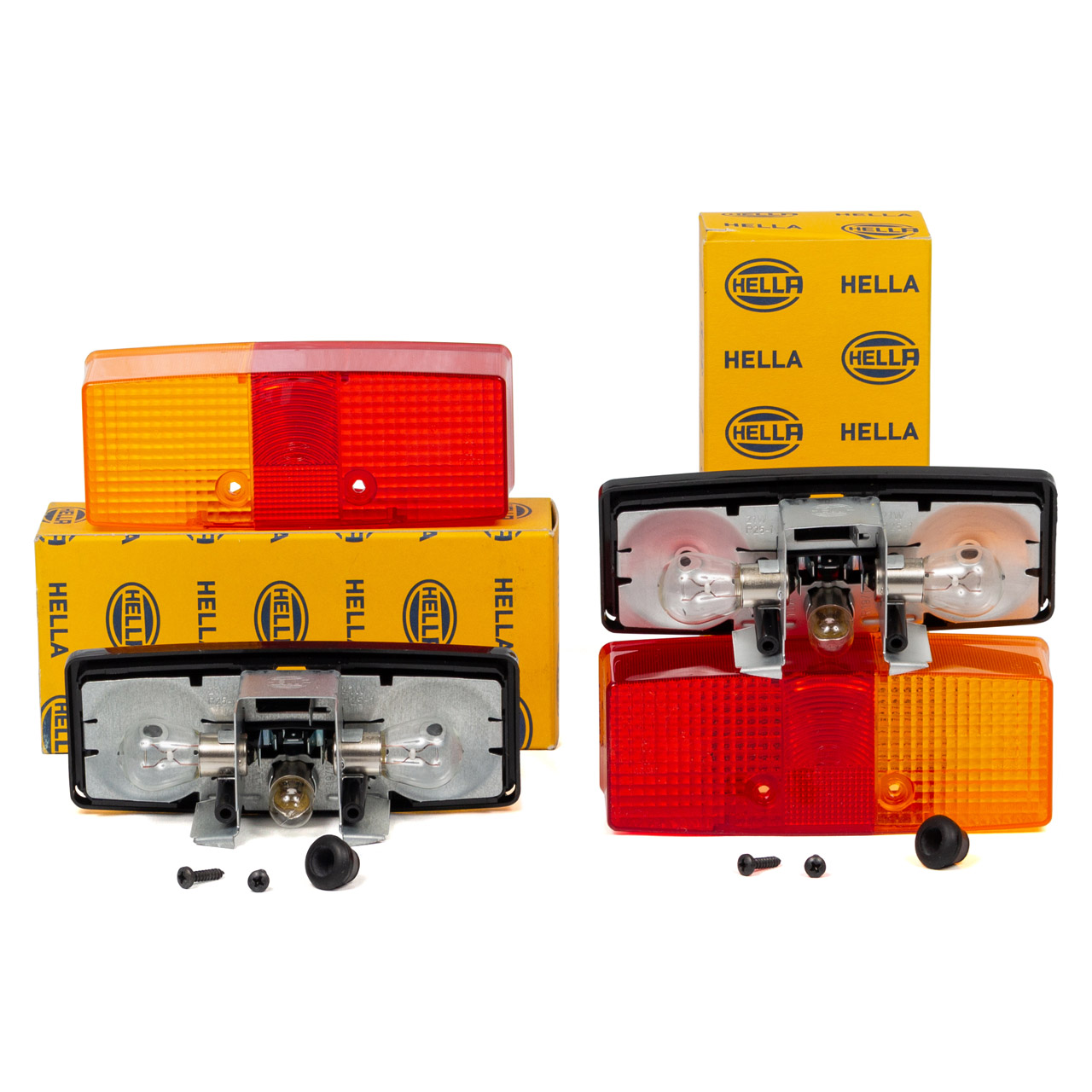 2x HELLA taillights + bulbs, UNIVERSAL for trailers, construction machinery, and tractors