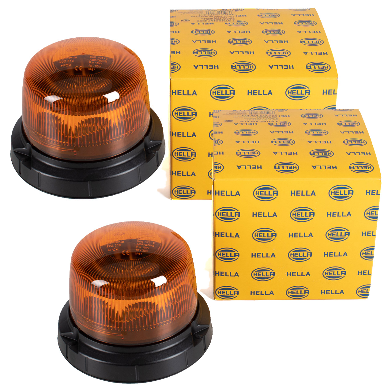 2x HELLA 2XD013979011 LED Warnleuchte Blitz-Kennleuchte Rundumleuchte RotaLED Compact gelb