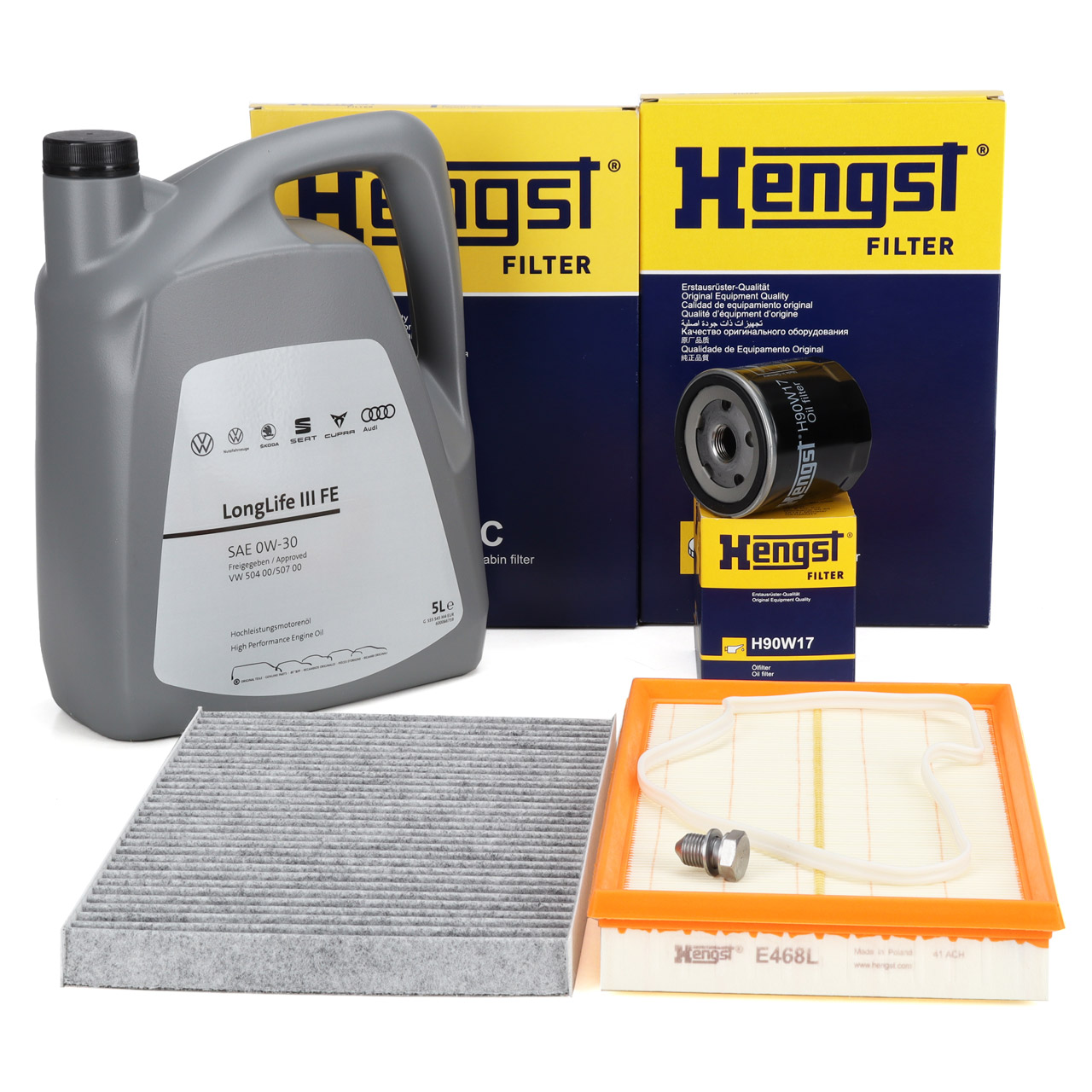 HENGST Filterset 3-tlg + 5L ORIGINAL 0W30 Motoröl VW Golf 4 Bora Leon Toledo 1M 1.6 16V