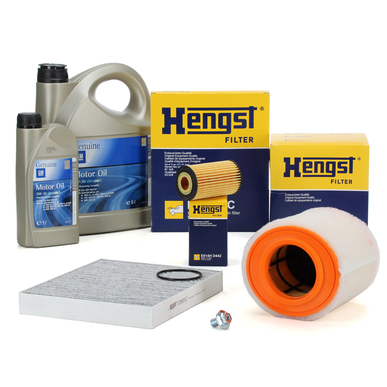HENGST Filterset + 6L ORIGINAL 5W30 dexos2 Motoröl OPEL Astra K 1.6 Turbo 200 PS