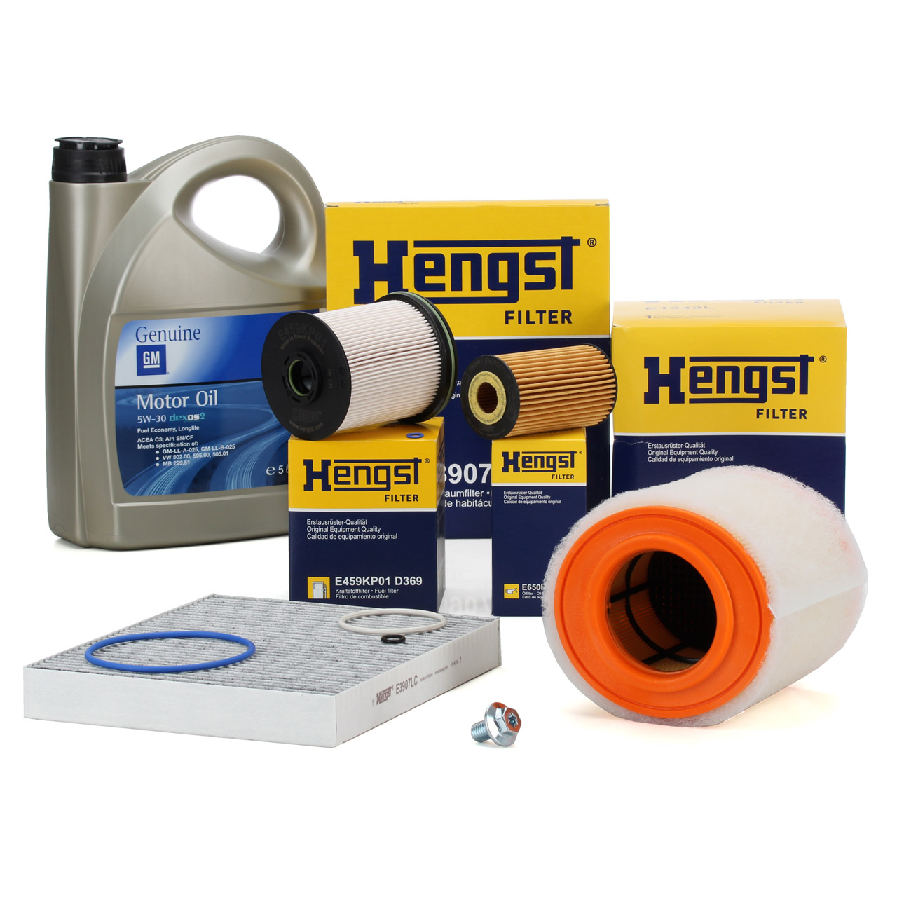 HENGST Filterset 4-tlg + 5L ORIGINAL 5W30 dexos2 Motoröl OPEL Astra K 1.6 CDTi 95-160 PS
