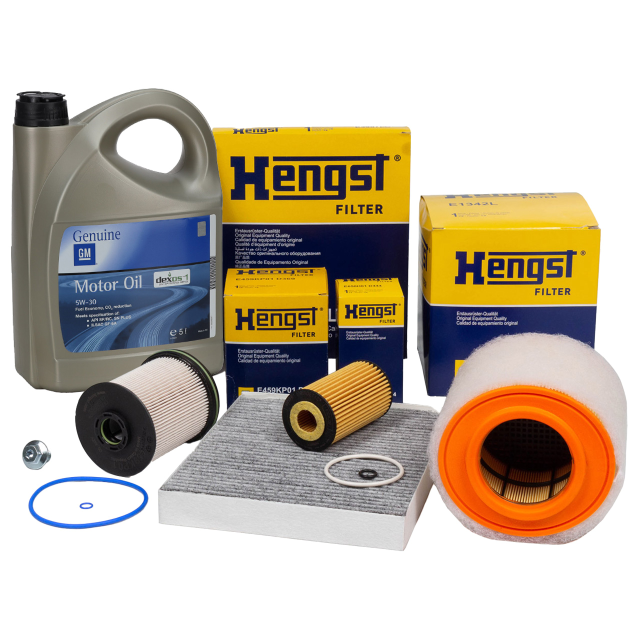 HENGST Filterset 4-tlg + 5L ORIGINAL 5W30 dexos1 Gen3 Motoröl OPEL Astra K 1.6 CDTi