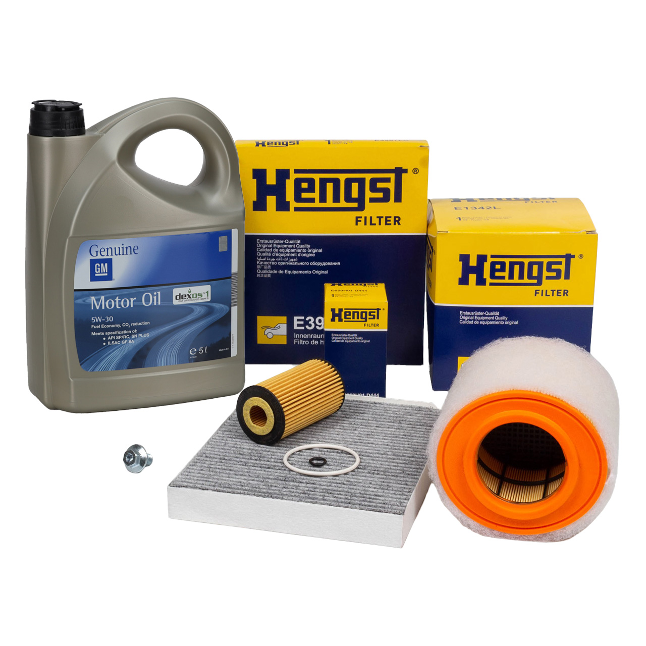 HENGST Filterset 3-tlg + 5L ORIGINAL 5W30 dexos1 Gen3 Motoröl OPEL Astra K 1.6 CDTi