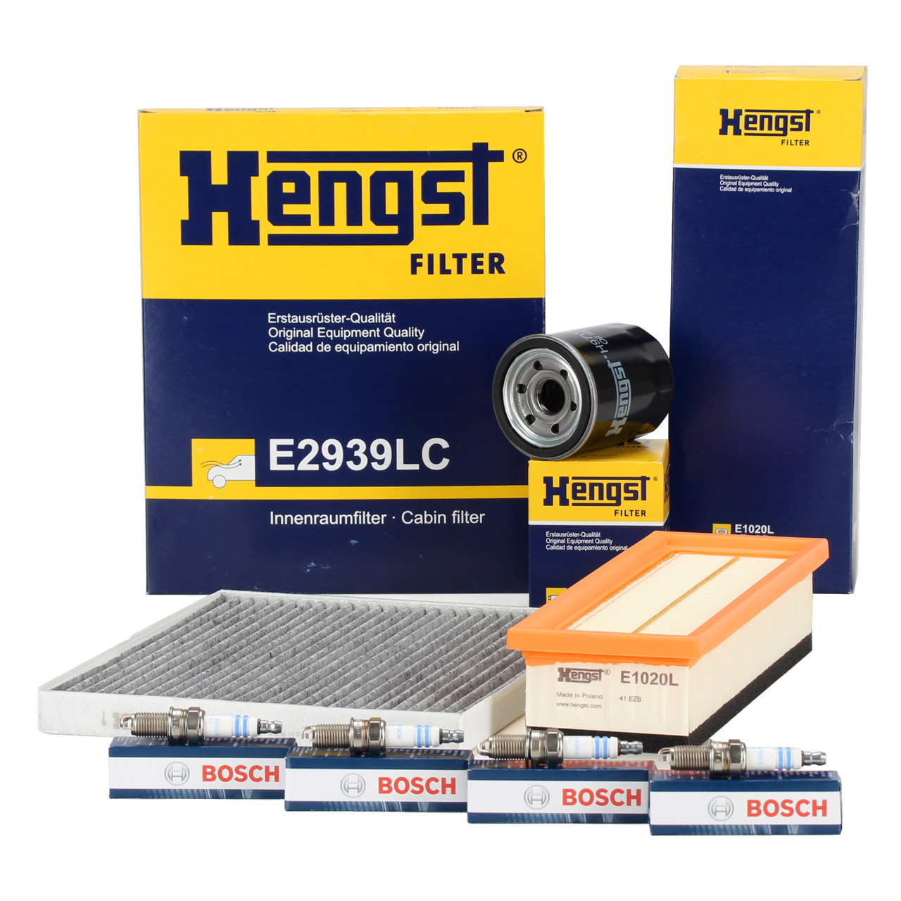 HENGST Filterset + 4x BOSCH Zündkerze FIAT Grande / Punto / Evo (199_) 1.2 1.4