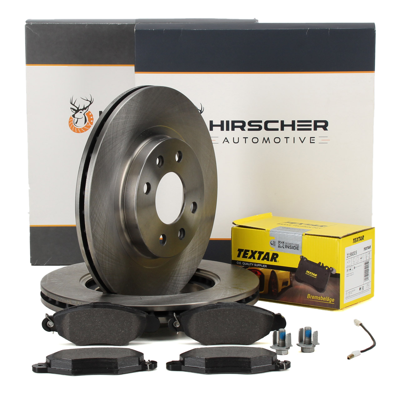 HIRSCHER Bremsscheiben + TEXTAR Bremsbeläge + Sensor RENAULT Kangoo / Rapid vorne