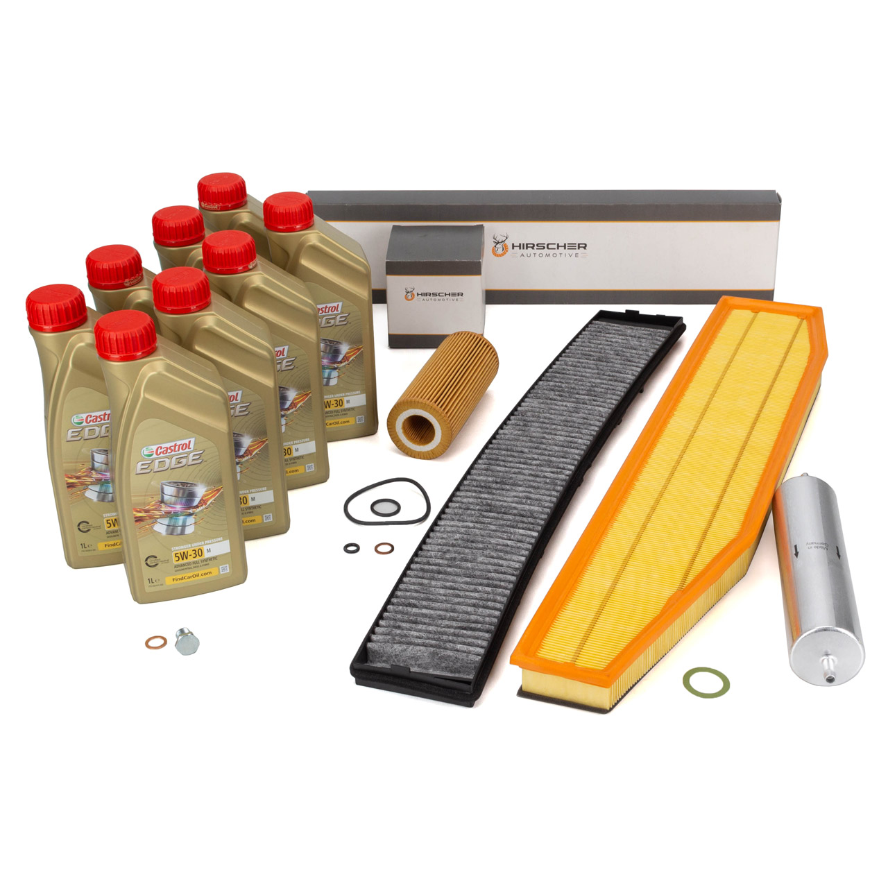 HIRSCHER Filterset 4-tlg + 8L CASTROL 5W30 Motoröl BMW X3 E83 3.0d 