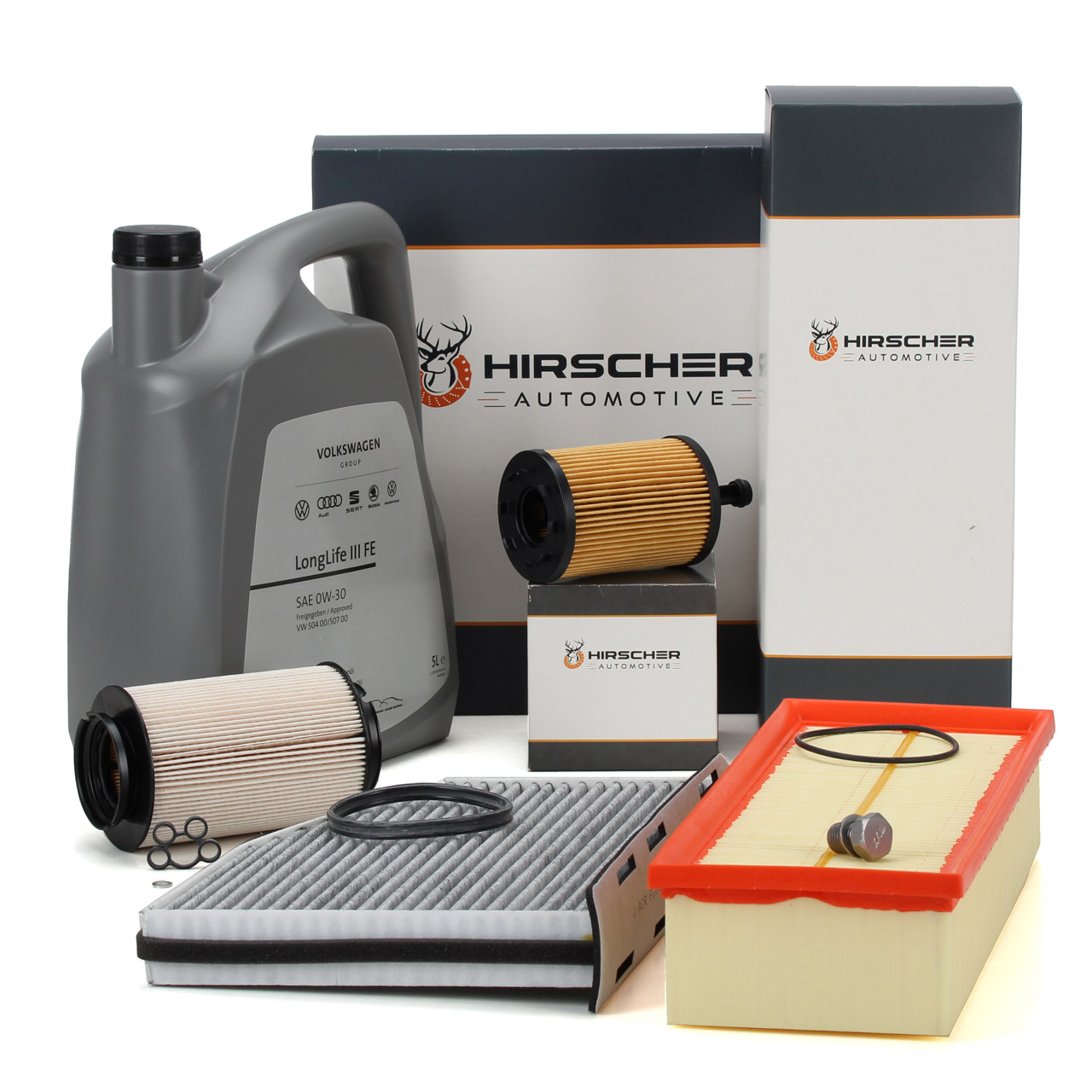 HIRSCHER Filterset 4-tlg + 5L ORIGINAL 0W30 Motoröl VW Golf 5 AUDI A3 8P 1.9/2.0 TDI