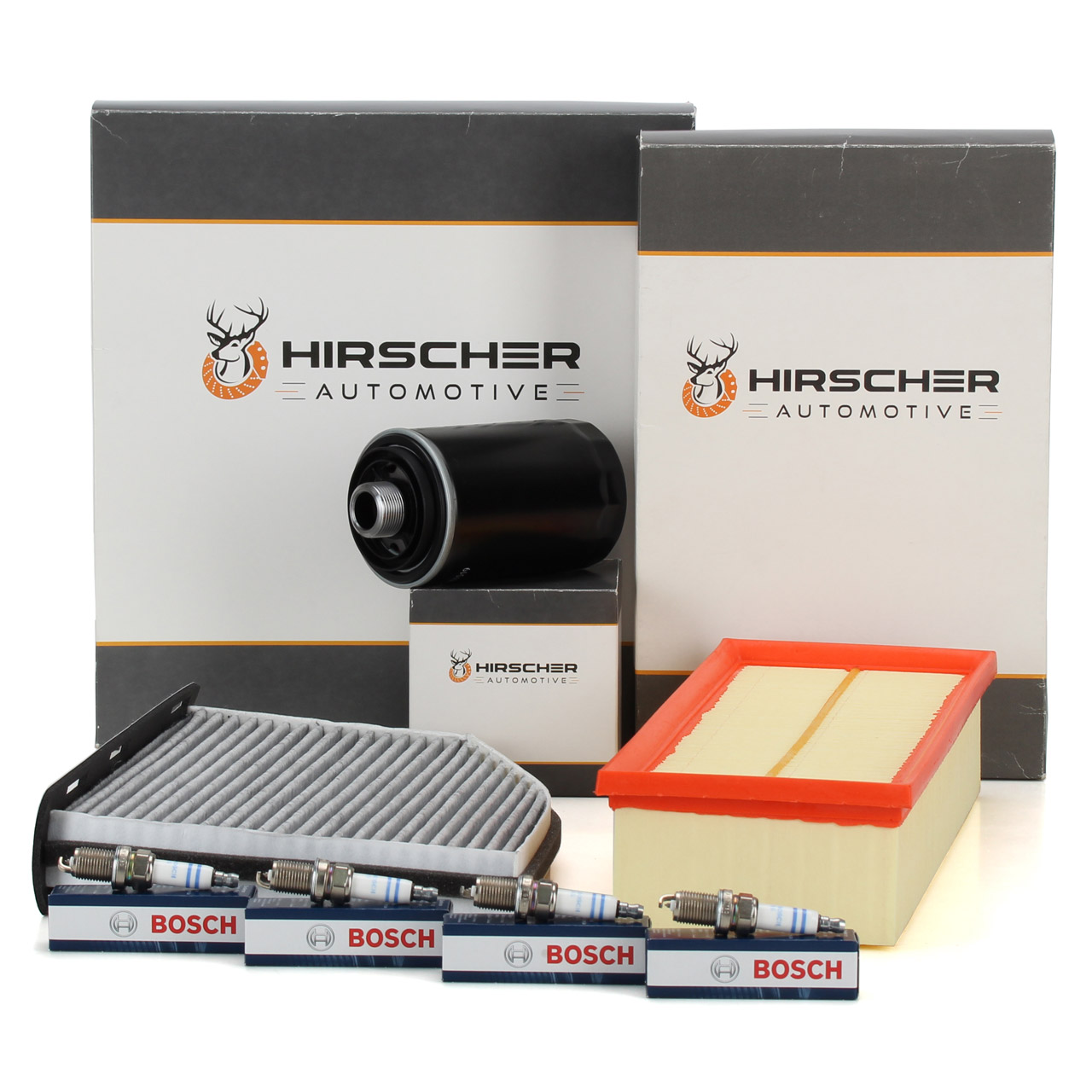 HIRSCHER Filterset + 4x BOSCH Zündkerze VW Golf 5 6 Passat B6 B7 AUDI A3 1.8/2.0 TSI/GTI