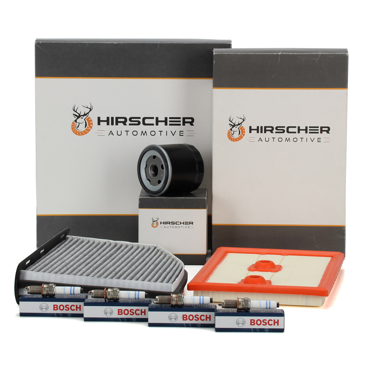 HIRSCHER Filterset + 4x BOSCH Zündkerze VW Sharan Tiguan Caddy 4 AUDI Q3 8U 1.2/1.4 TSI