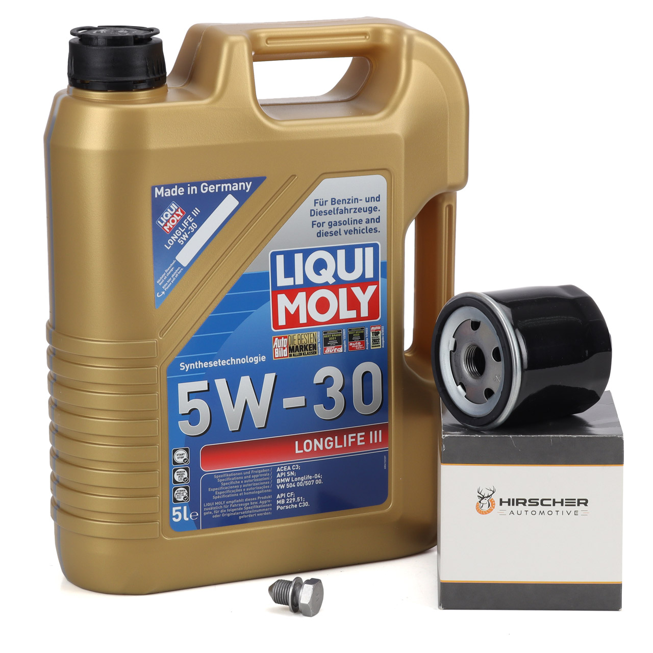 5L LIQUI MOLY 5W30 LONGLIFE III Motoröl + HIRSCHER Ölfilter VW Golf 4 5 6  Polo 3-5 1.0-1.6 