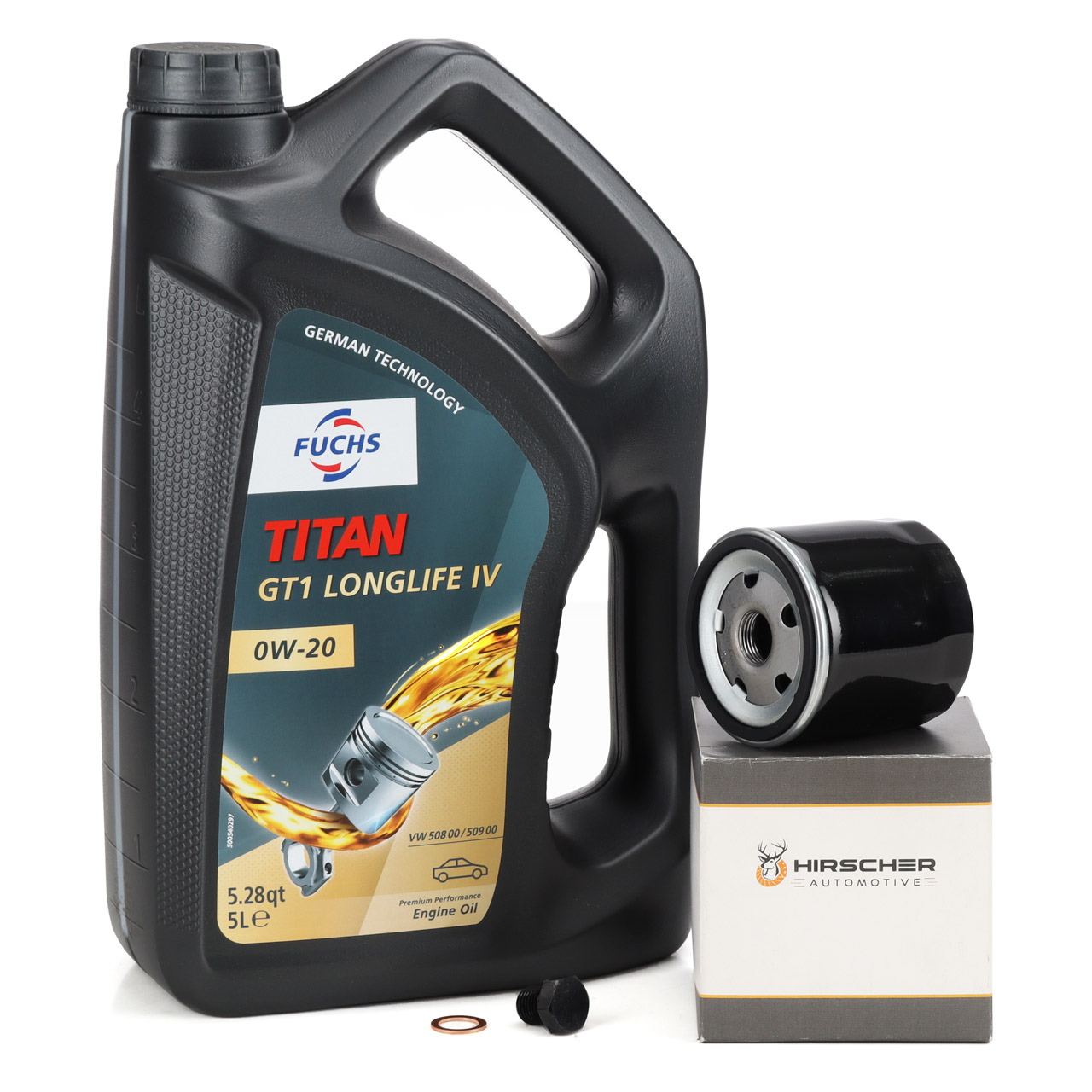 5L FUCHS TITAN GT1 0W-20 Motoröl + HIRSCHER Ölfilter AUDI CUPRA SEAT SKODA VW 1.0-1.5 TSI