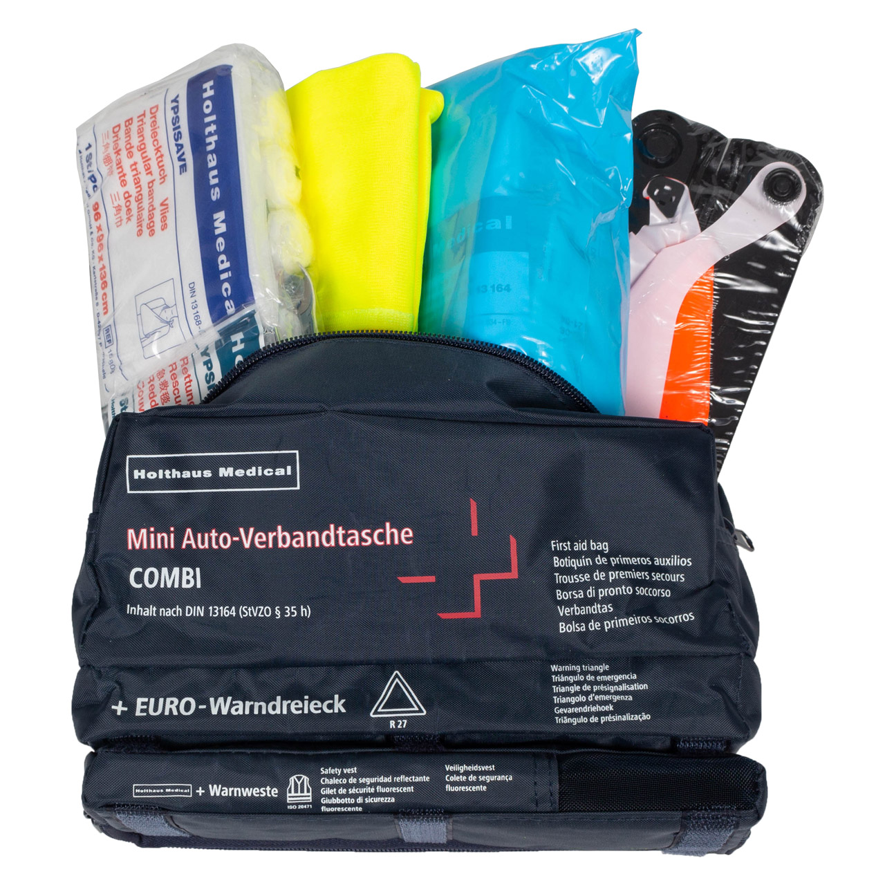 HOLTHAUS Combi Mini 3 in 1 Warnweste + Warndreieck + Verbandtasche MDH 06.2024