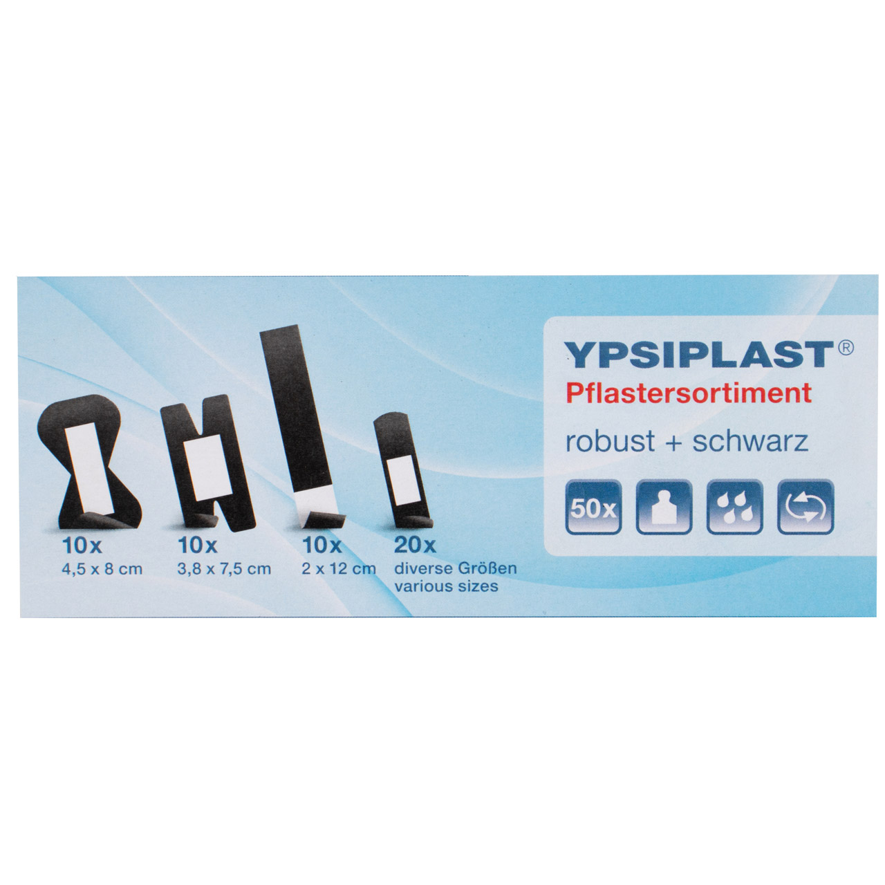 HOLTHAUS 40800 Pflastersortiment Ypsiplast robust elastisch Schwarz 50 Pflaster