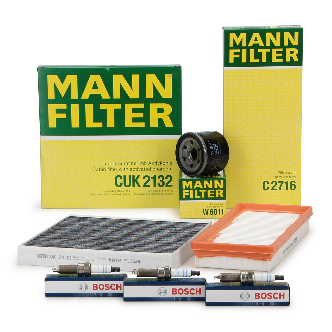 MANN Filterset + 3x BOSCH Zündkerze SMART ForTwo (451) 1.0 61-120 PS