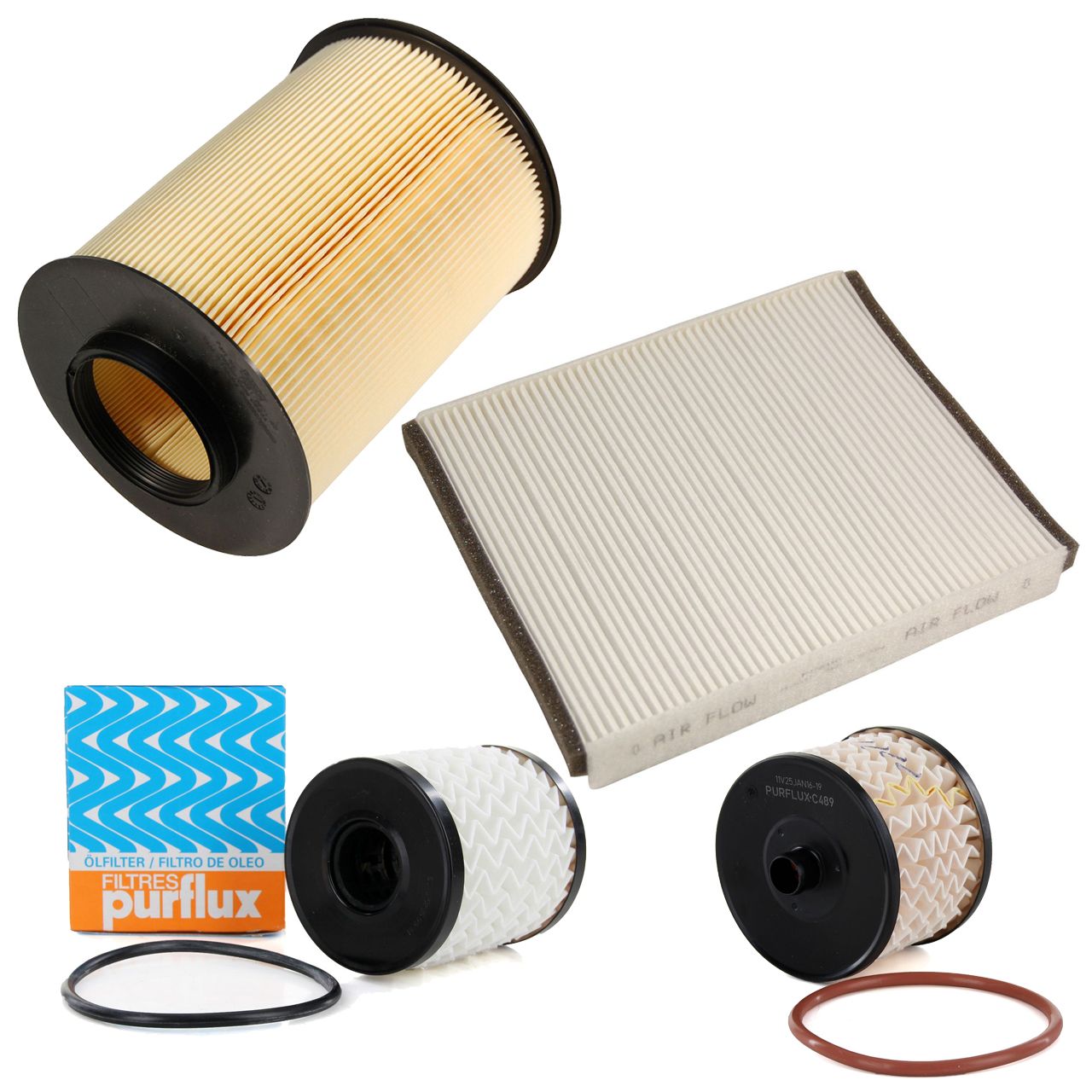 4-piece filter set for FORD FOCUS 2 MK2 2.0 TDCi (model year 2007 and later) and VOLVO C70 II 2.0 D