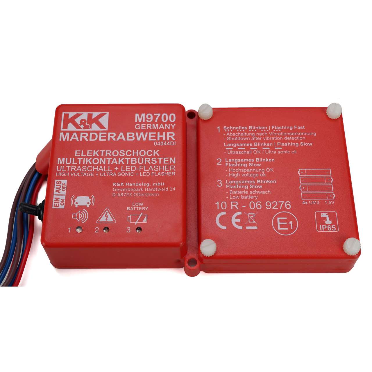 K&K Marderabwehrgerät Ultraschall Batteriebetrieb mit Hochspannungsbürsten M9700