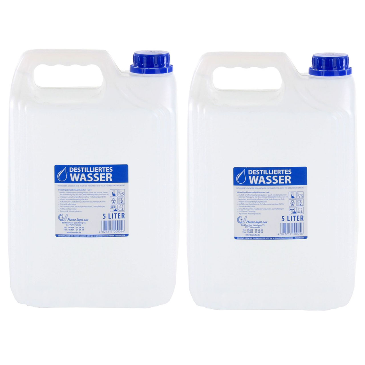 Destilliertes Wasser Laborwasser Bügelwasser ENTIONISIERT CHEMISCH REIN 10 Liter