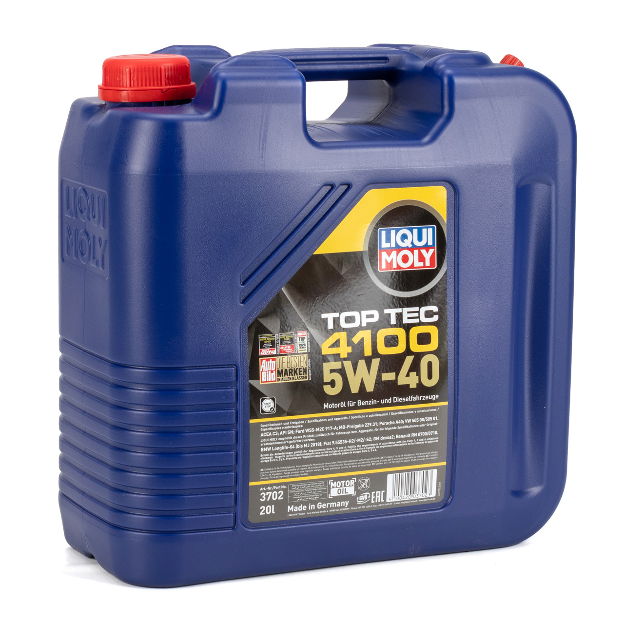 20L 20 Liter LIQUI MOLY 3702 Motoröl Öl TOP TEC 4100 5W40 MB 229.31 VW 505.00/01