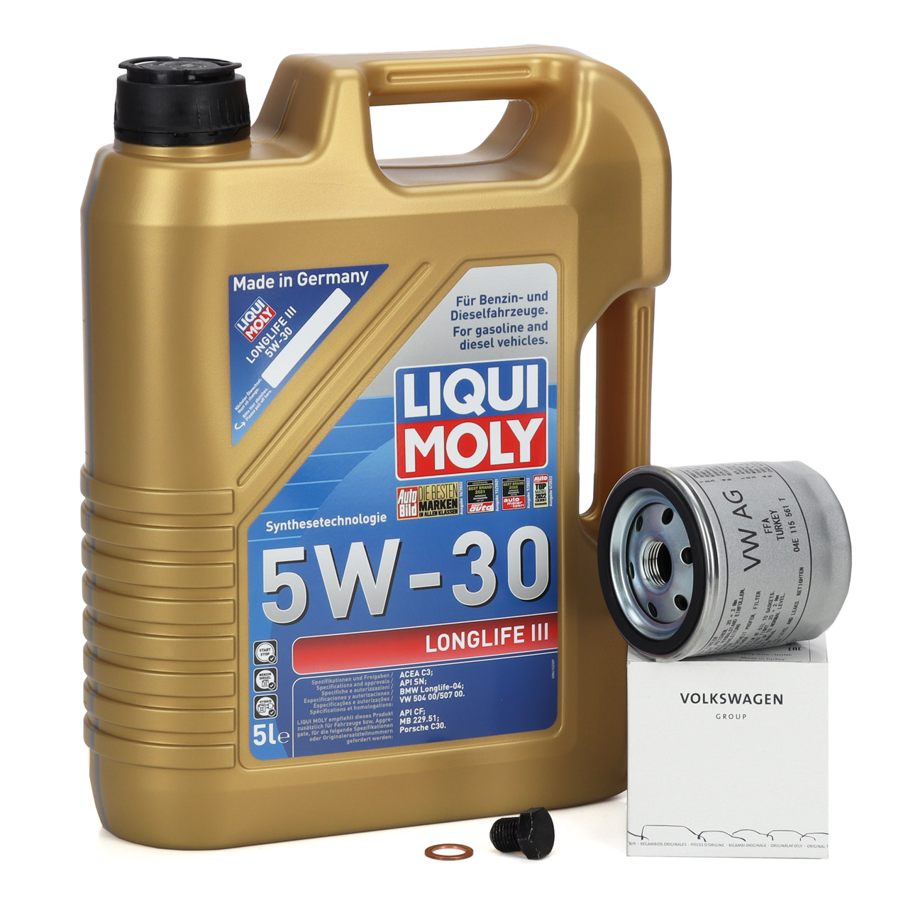 5L LIQUI MOLY 5W30 LONGLIFE III Motoröl + ORIGINAL Ölfilter für VAG 1.0-1.5 TSI 04E115561T