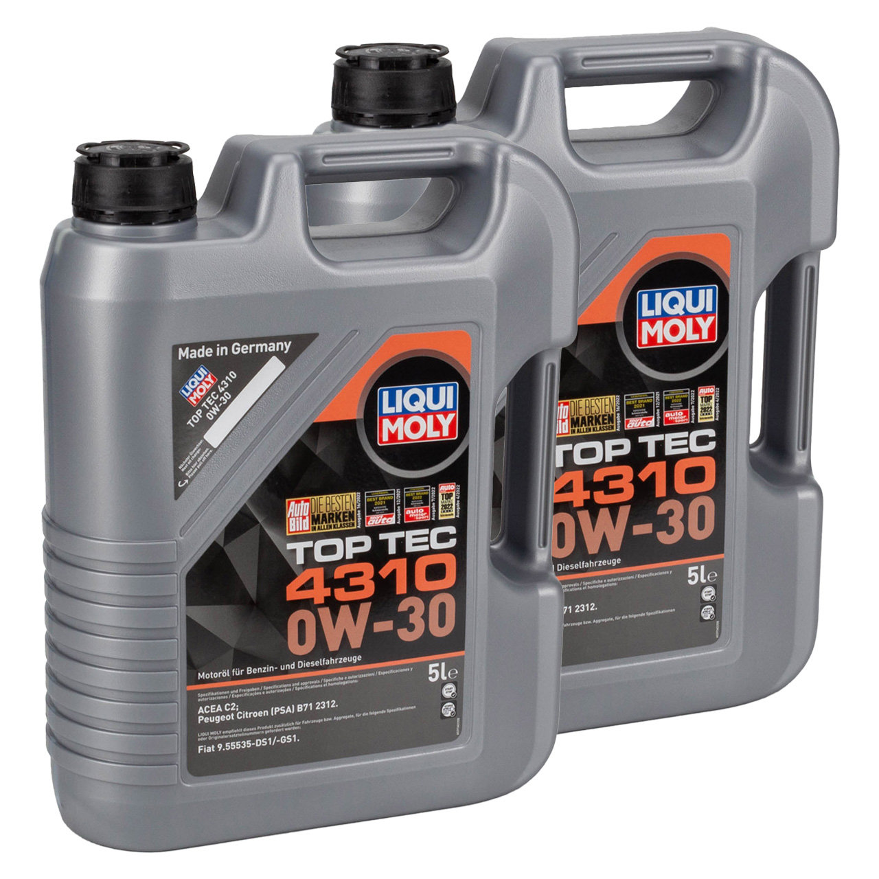 10L 10 Liter LIQUI MOLY TOP TEC 4310 0W-30 Motoröl Öl PSA B71 2312 FIAT 9.55535-DS1/-GS1