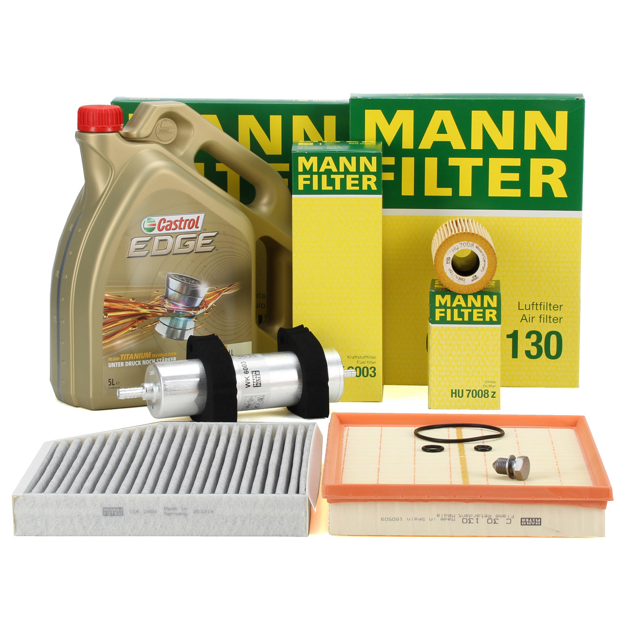 MANN Filterset 4-tlg + 5L CASTROL 5W30 Motoröl AUDI A4 (8K B8) A5 (8T 8F) Q5 (8RB) 2.0 TDI