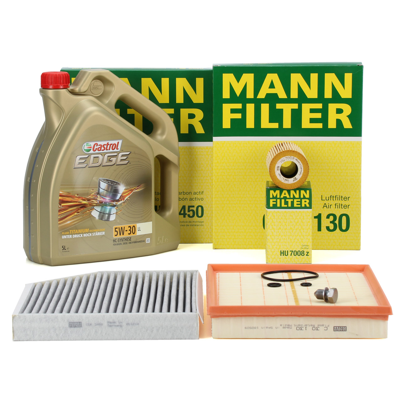 MANN Filterset 3-tlg + 5L CASTROL 5W30 Motoröl AUDI A4 (8K B8) A5 (8T 8F) Q5 (8RB) 2.0 TDI