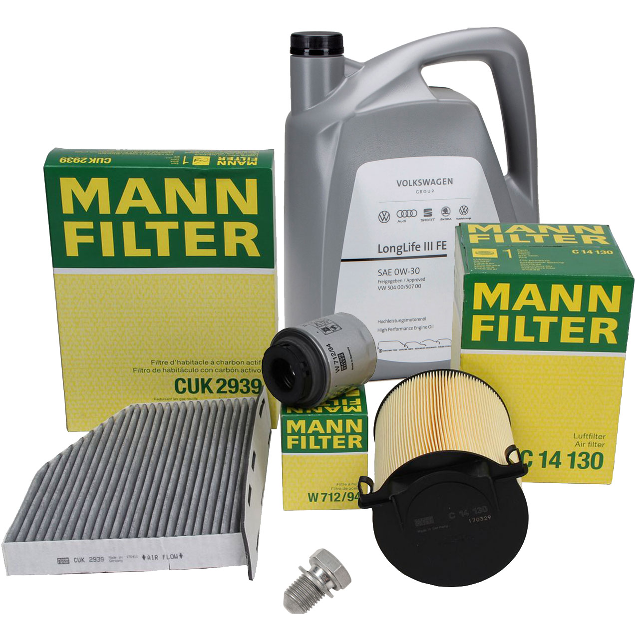 MANN Filterset + 5L ORIGINAL 0W30 Motoröl VW Golf 6 Passat B6/7 Touran AUDI A3 1.2/1.4 TSI