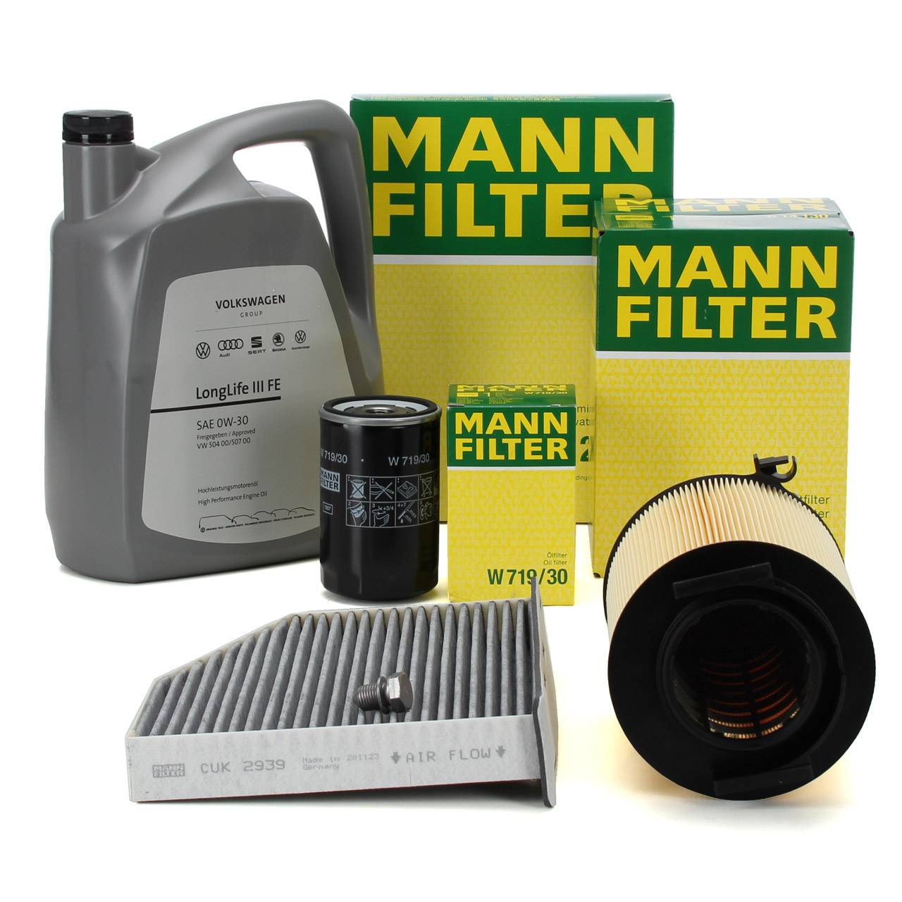 MANN Filterset + 5L ORIGINAL 0W30 Motoröl VW Golf 5 6 Passat B6 Touran AUDI A3 8P 1.6 2.0