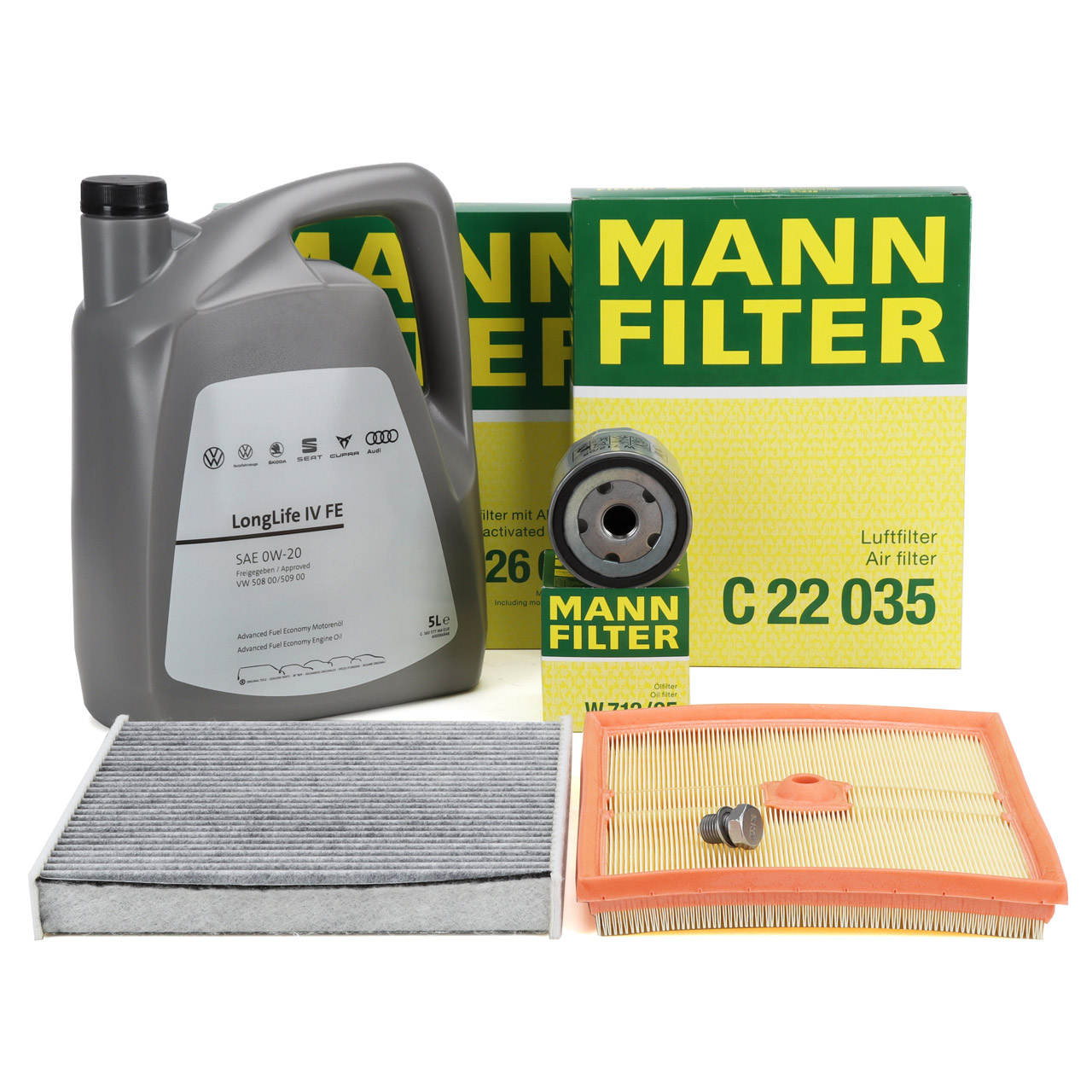 MANN Filterset + 5L ORIGINAL 0W20 Motoröl VW Golf 7 A3 8V Q2 Leon 5F Octavia 3 1.0 TSI