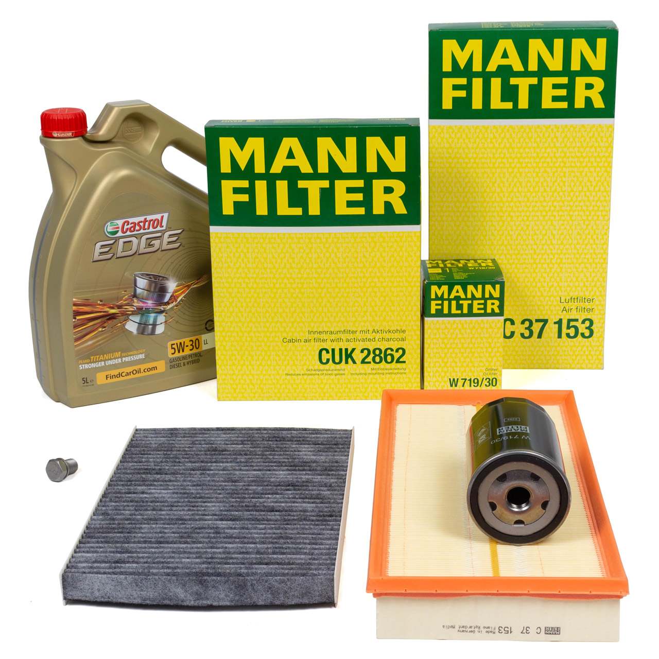 MANN Filterset 3-tlg + 5L CASTROL 5W30 Motoröl VW Golf 4 AUDI A3 8L1 TT 8N 1.6 1.8 / T 2.0