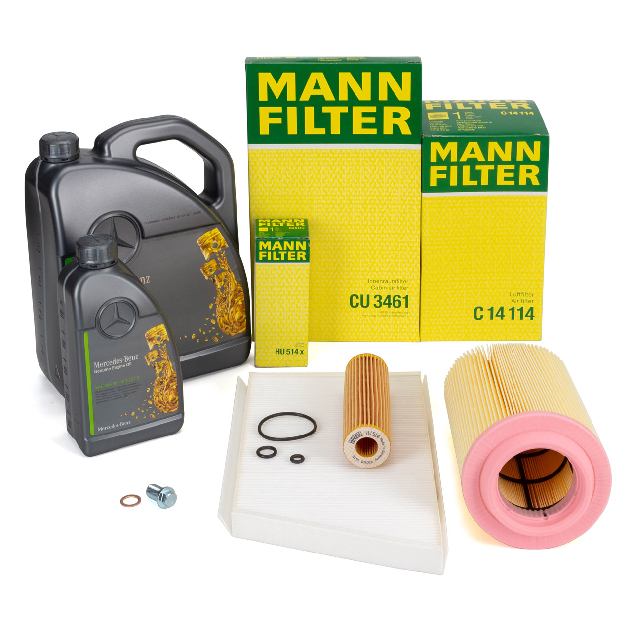 MANN Filterset + 6L ORIGINAL 5W30 MB 229.51 Motoröl MERCEDES W203 S203 CL203 C/A209 M271