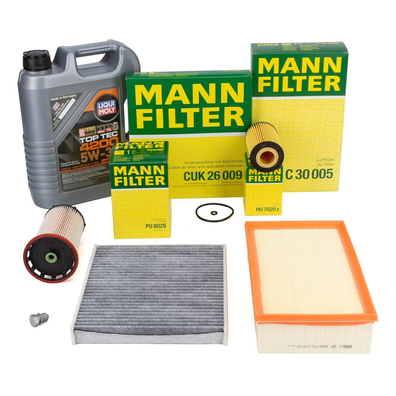 MANN Filterset 4-tlg + 5L LIQUI MOLY 5W30 Motoröl VW Golf 7 Passat B8 A3 8V 1.6/2.0 TDI