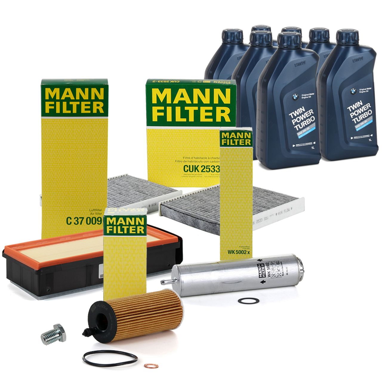 MANN Filterset 4-tlg + 7L ORIGINAL 5W30 Motoröl BMW 5er F10 F11 F07 530d 535d N57