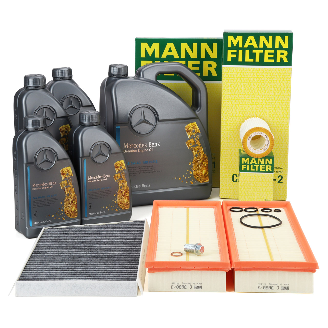 MANN Filterset + 9L ORIGINAL 5W40 MB 229.5 Motoröl MERCEDES W203 S203 M112 M113 M272 M273