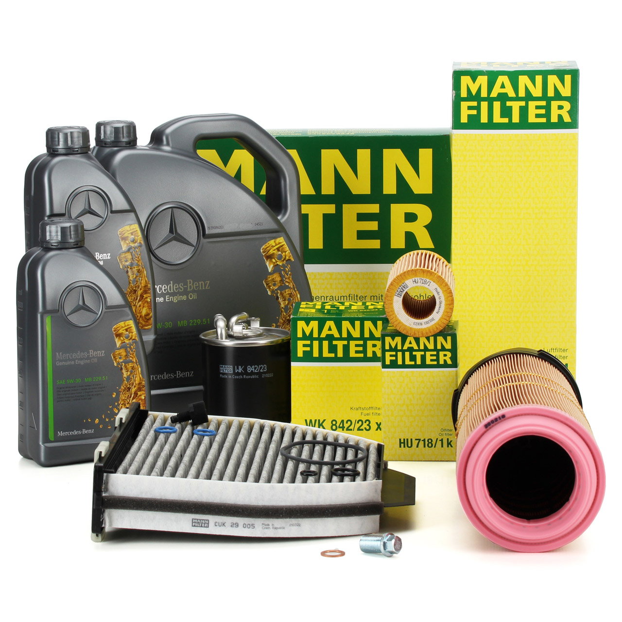 MANN Filterset 4-tlg + 7L ORIGINAL 5W30 Motoröl MERCEDES W204 C200CDI C220CDI OM646