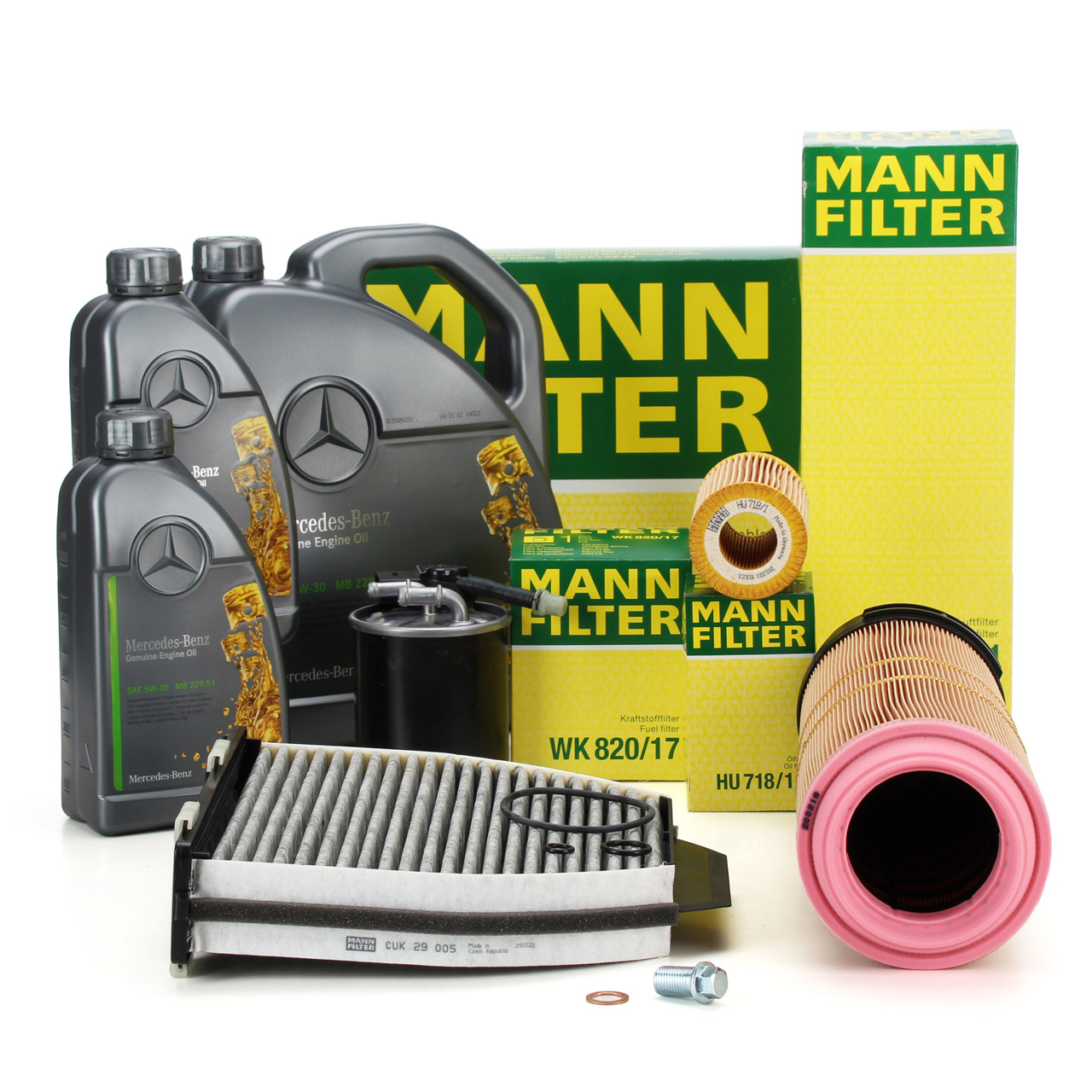 MANN Filterset 4-tlg + 7L ORIGINAL 5W30 Motoröl MERCEDES W204 C220CDI OM646 170 PS