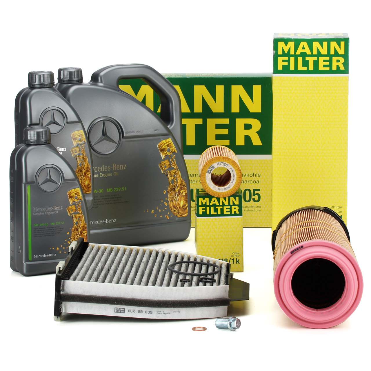 MANN Filterset 3-tlg + 7L ORIGINAL 5W30 Motoröl MERCEDES W204 C200CDI C220CDI OM646