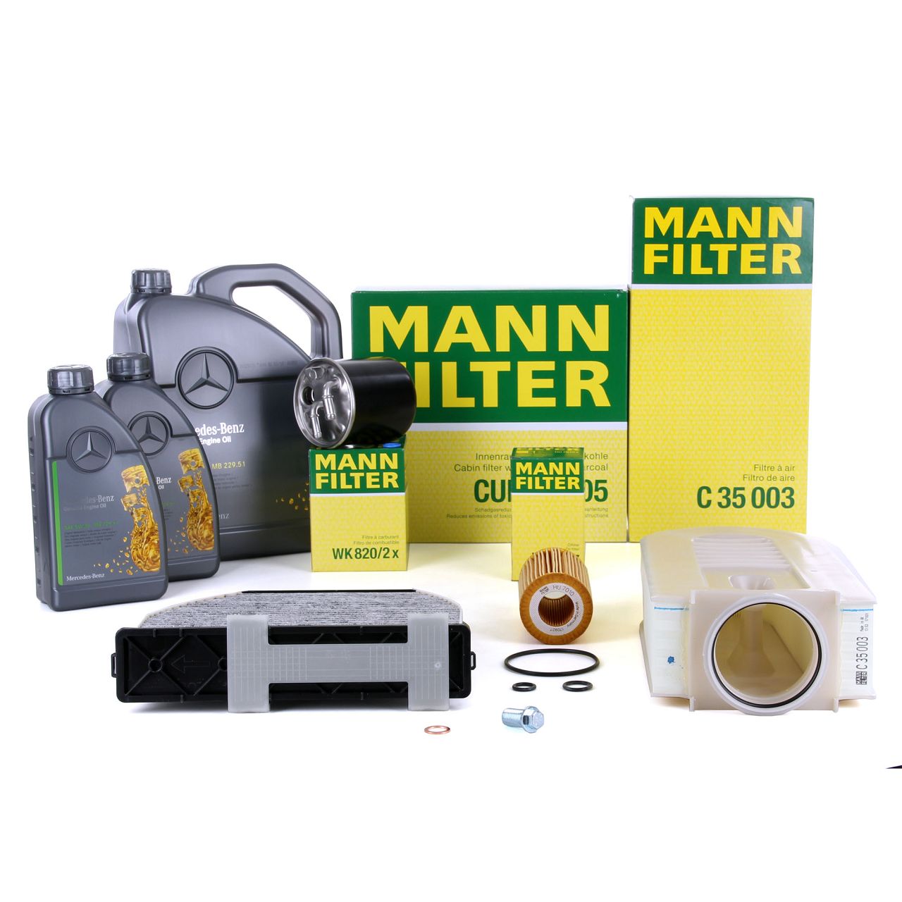 MANN Filterset 4-tlg + 7L ORIGINAL 5W30 Motoröl MERCEDES W204 C218 W212 X204 OM651