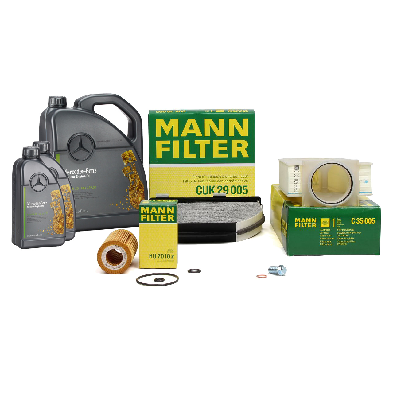 MANN Filterset 3-tlg + 7L ORIGINAL 5W30 Motoröl MERCEDES W204 C218 W212 X204 OM651