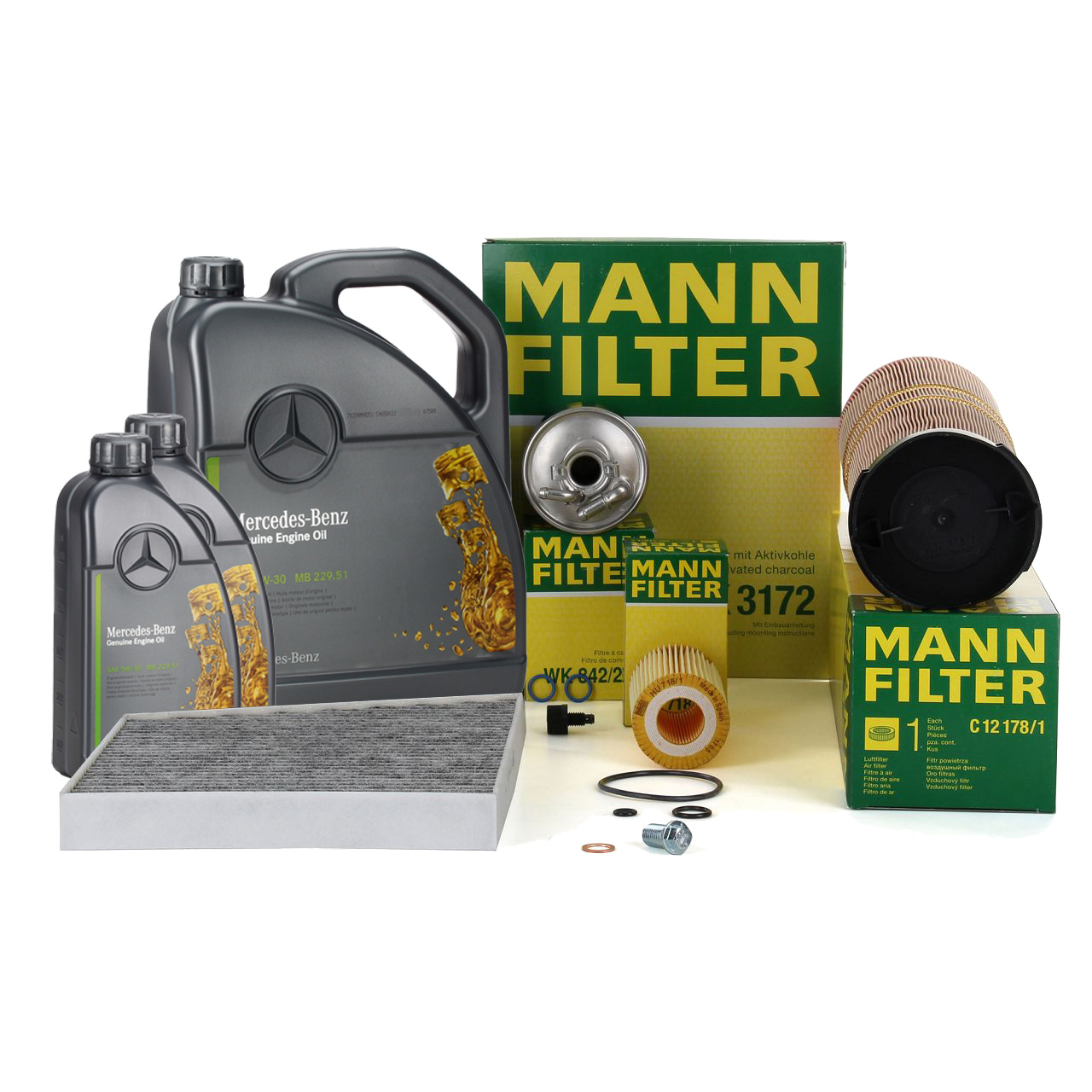 MANN Filterset 4-tlg + 7L ORIGINAL 5W30 Motoröl MERCEDES W211 S211 E200/220/270CDI OM646